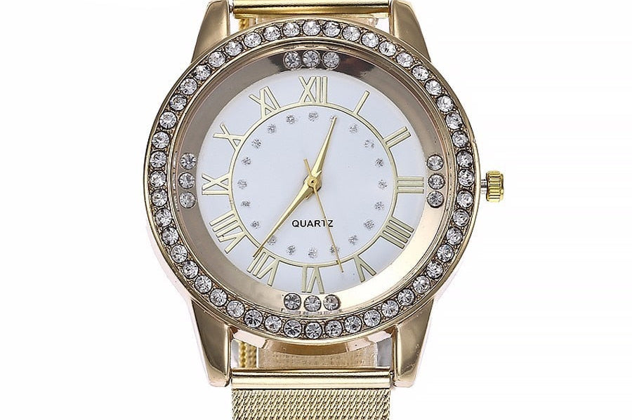 Women's Quartz Mesh-Band Watch - Gold White