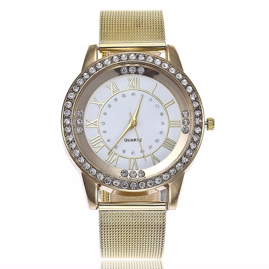 Women's Quartz Mesh-Band Watch - Gold White