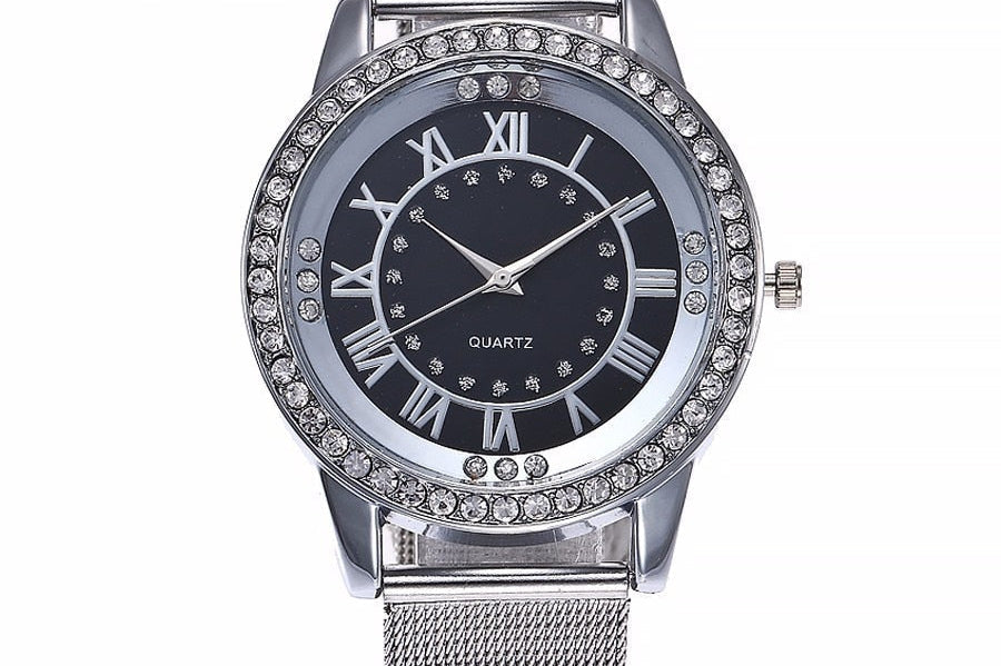 Women's Quartz Mesh-Band Watch - Silver Black
