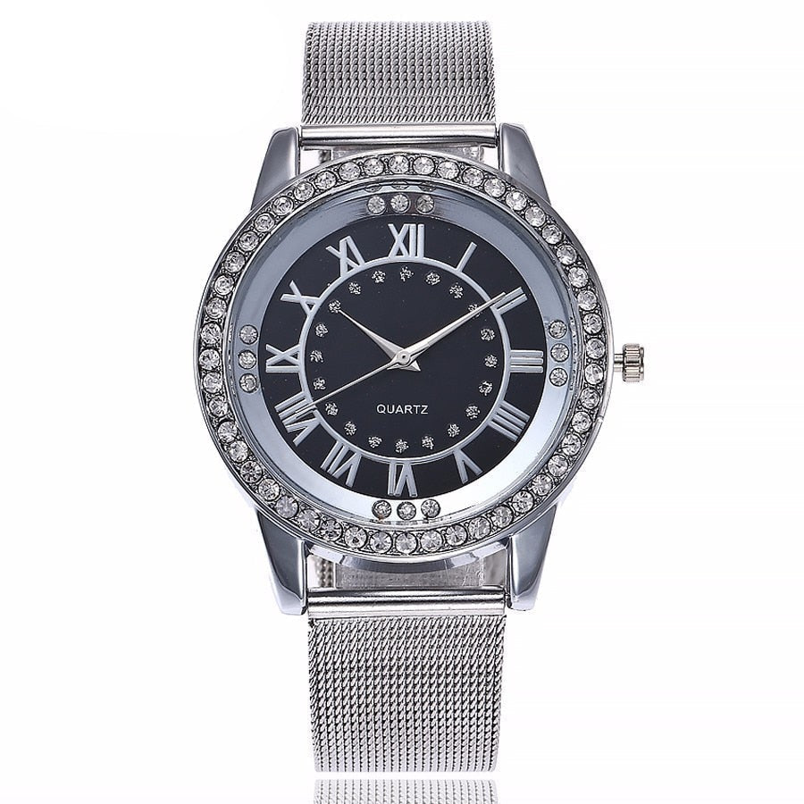 Women's Quartz Mesh-Band Watch - Silver Black