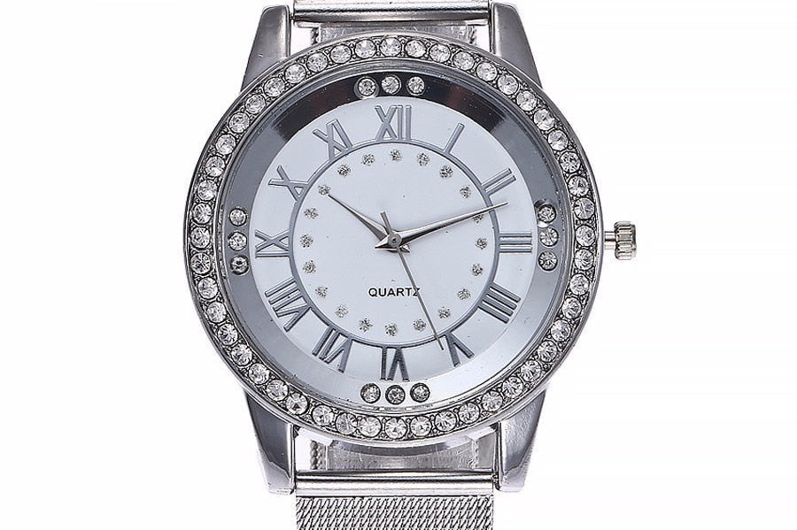 Women's Quartz Mesh-Band Watch - Silver White
