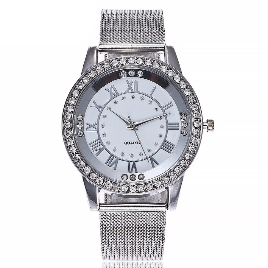 Women's Quartz Mesh-Band Watch - Silver White