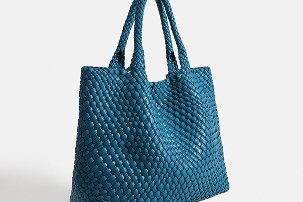 Women's Woven Vegan Leather Shopper Tote | Roomy Textured Tote Bag