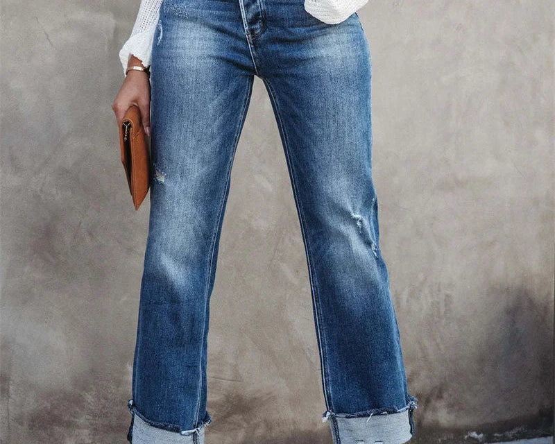 High-Waisted Flared Trousers | Stylish Comfortable Casual Jeans 0