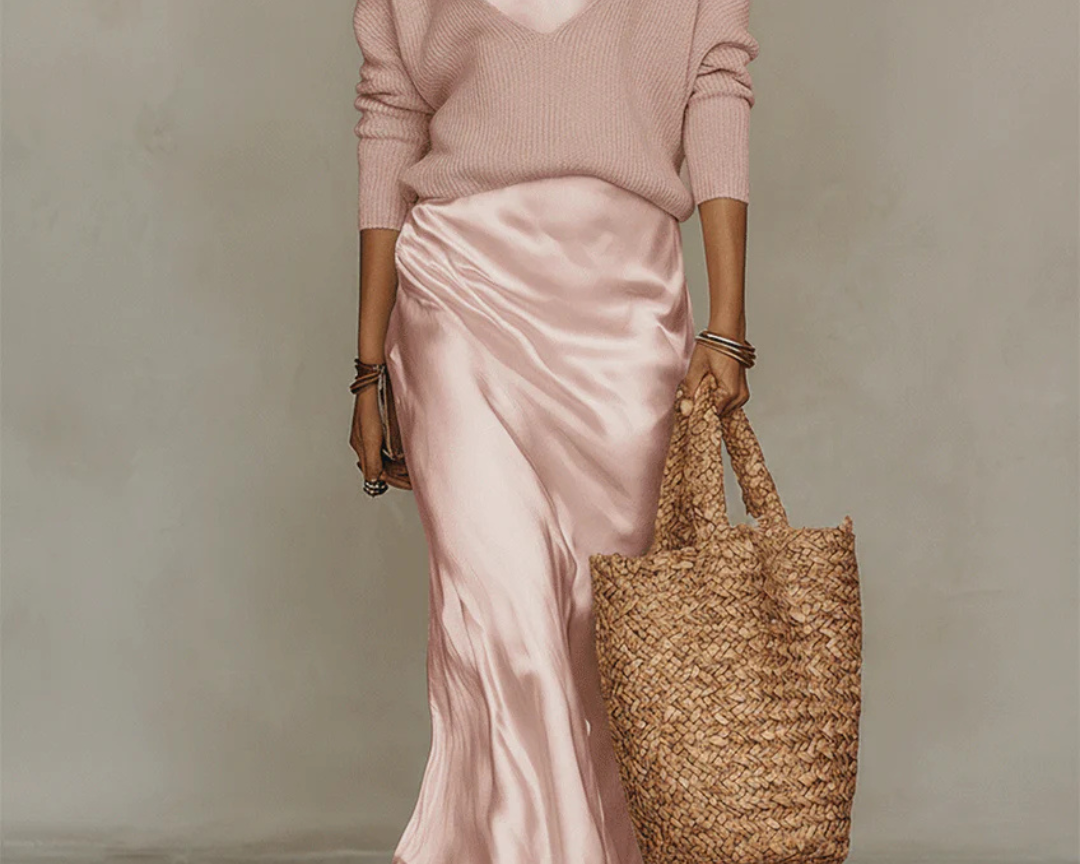 Isabella Collection | White Satin Midi Dress with Luminous Finish | Elegant Long Sleeve Design for Everyday Sophistication 3