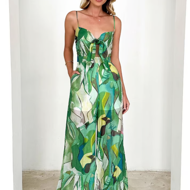Women's Cut-Out Sleeveless Jumpsuit | Flowing Pocketed Wide-Leg Jumpsuit
