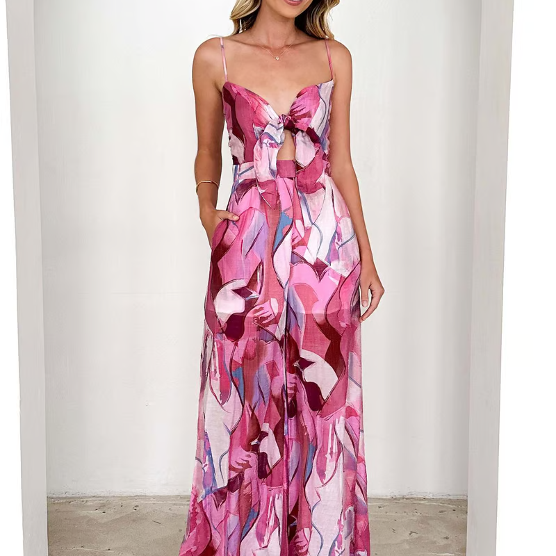 Women's Cut-Out Sleeveless Jumpsuit | Flowing Pocketed Wide-Leg Jumpsuit