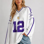 Jersey Top | Oversized Sporty Long Sleeve V-Neck with Trendy Print 0