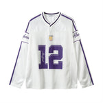Jersey Top | Oversized Sporty Long Sleeve V-Neck with Trendy Print 1
