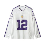 Jersey Top | Oversized Sporty Long Sleeve V-Neck with Trendy Print 1
