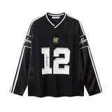 Jersey Top | Oversized Sporty Long Sleeve V-Neck with Trendy Print 5