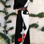 Jumpsuit | Abstract Art Print Wide-Leg Outfit | Elegant Stylish One-Shoulder Design 0