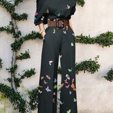 Jumpsuit | Abstract Art Print Wide-Leg Outfit | Elegant Stylish One-Shoulder Design 1