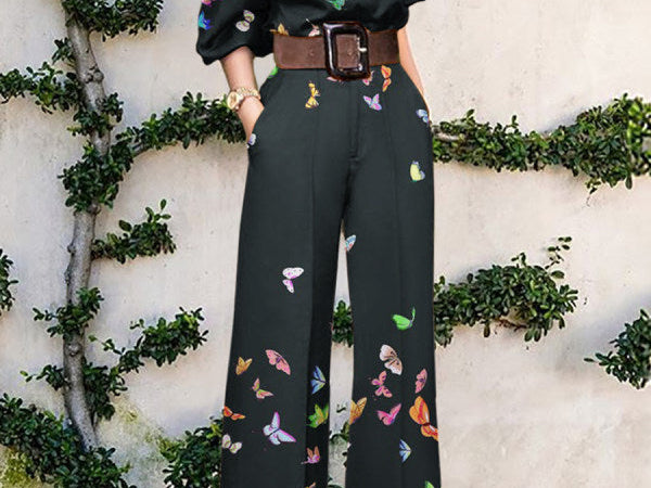 Jumpsuit | Abstract Art Print Wide-Leg Outfit | Elegant Stylish One-Shoulder Design 1