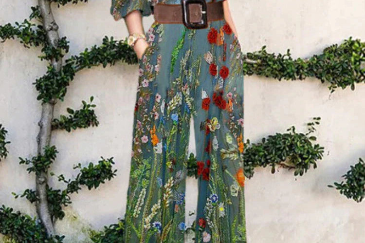Jumpsuit | Abstract Art Print Wide-Leg Outfit | Elegant Stylish One-Shoulder Design 2
