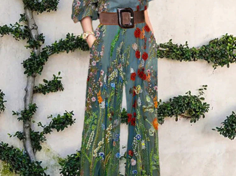 Jumpsuit | Abstract Art Print Wide-Leg Outfit | Elegant Stylish One-Shoulder Design 2