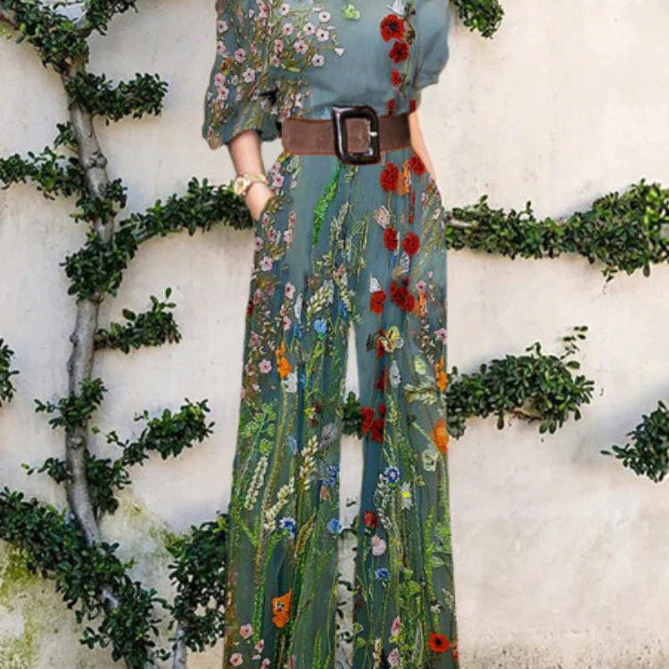 Jumpsuit | Abstract Art Print Wide-Leg Outfit | Elegant Stylish One-Shoulder Design 2