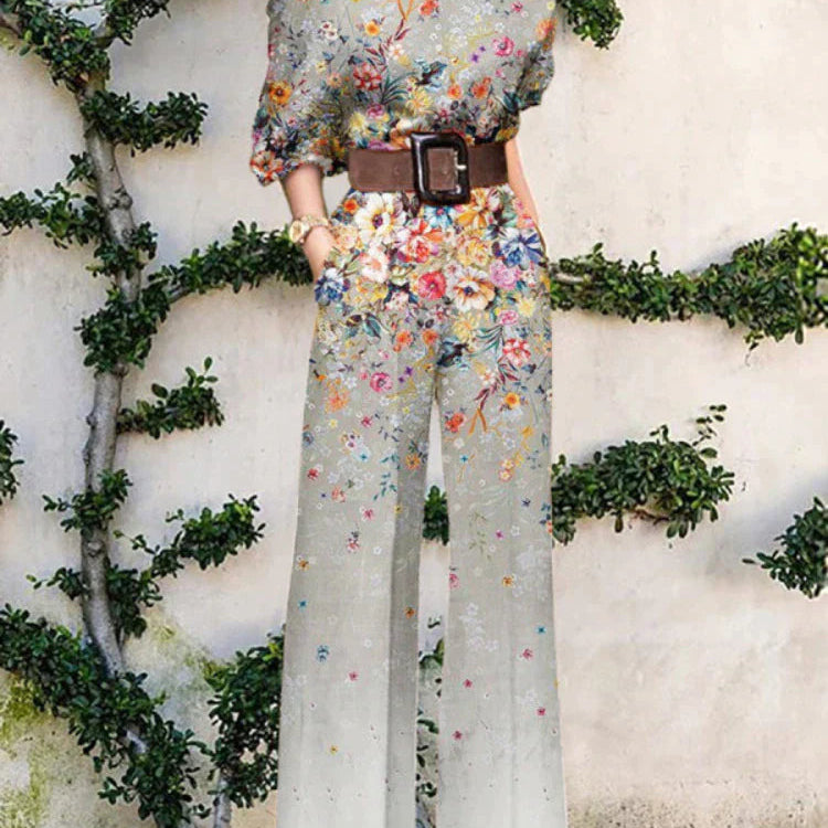 Jumpsuit | Abstract Art Print Wide-Leg Outfit | Elegant Stylish One-Shoulder Design 3
