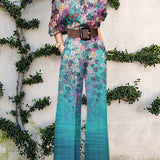 Jumpsuit | Abstract Art Print Wide-Leg Outfit | Elegant Stylish One-Shoulder Design 5