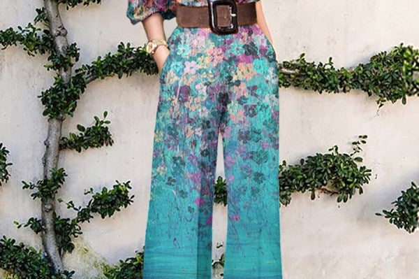 Jumpsuit | Abstract Art Print Wide-Leg Outfit | Elegant Stylish One-Shoulder Design 5
