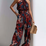 Jumpsuit | Floral Pattern Halter Neck Wide Leg Elegant Outfit 0