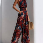 Jumpsuit | Floral Pattern Halter Neck Wide Leg Elegant Outfit 1