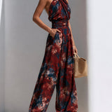 Jumpsuit | Floral Pattern Halter Neck Wide Leg Elegant Outfit 1