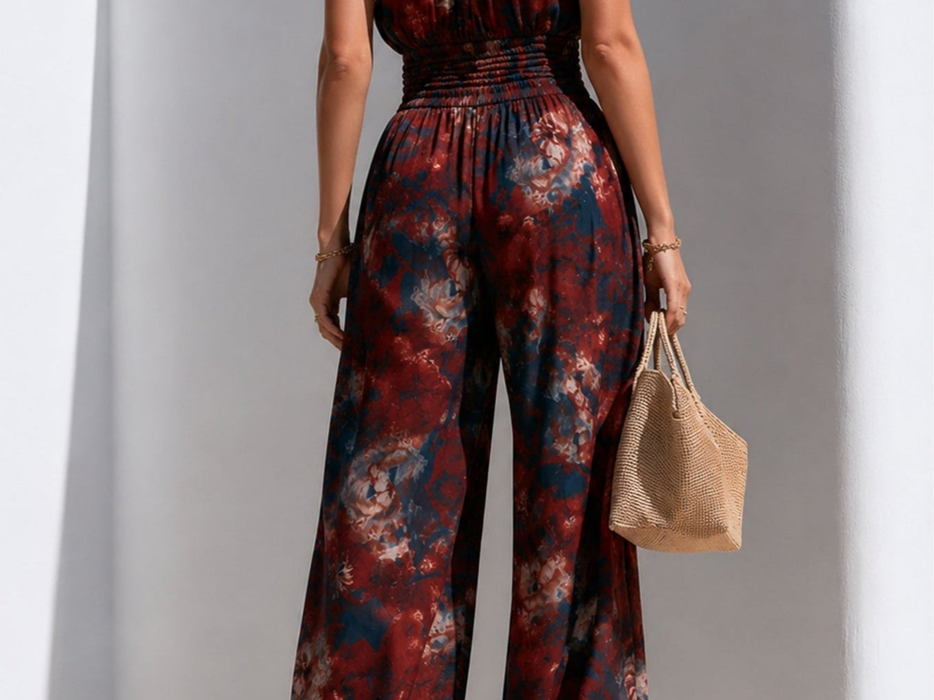 Jumpsuit | Floral Pattern Halter Neck Wide Leg Elegant Outfit 2