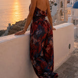 Jumpsuit | Floral Pattern Halter Neck Wide Leg Elegant Outfit 3