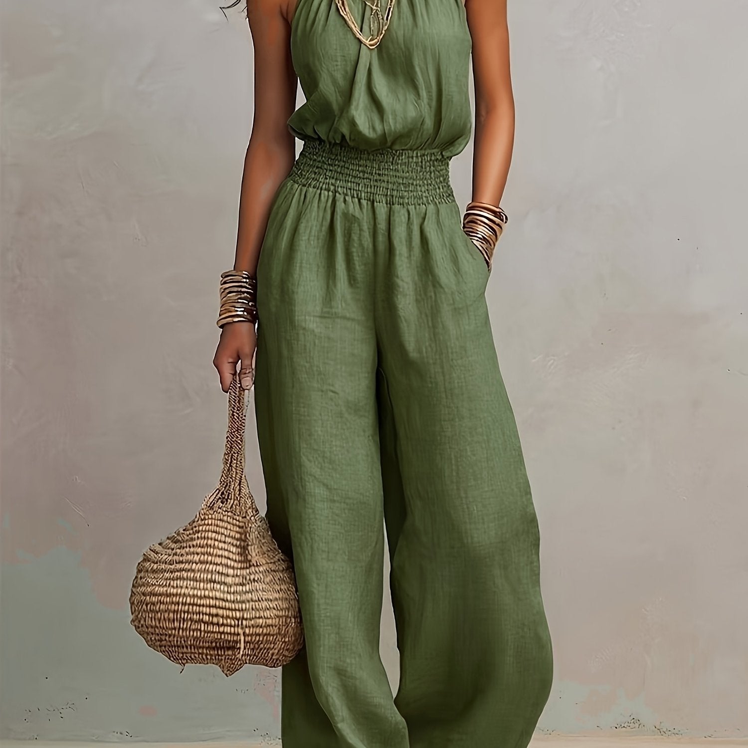 Jumpsuit | Halter Neck Wide Leg Elegant Stylish One-Piece 3