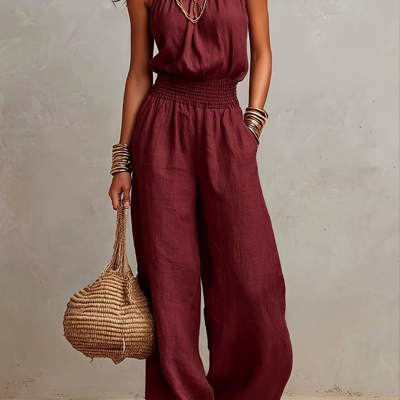 Jumpsuit | Halter Neck Wide Leg Elegant Stylish One-Piece 5