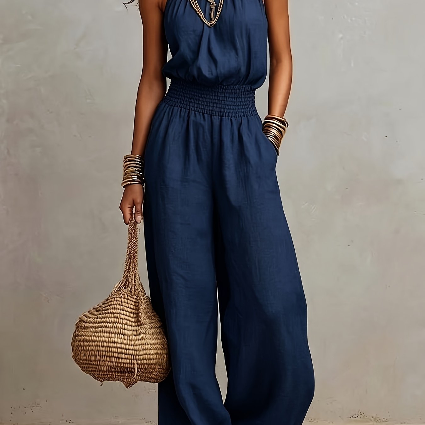 Jumpsuit | Halter Neck Wide Leg Elegant Stylish One-Piece 7