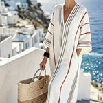 Kaftan Dress | Elegant V-Neck Striped Beachwear for Summer 1