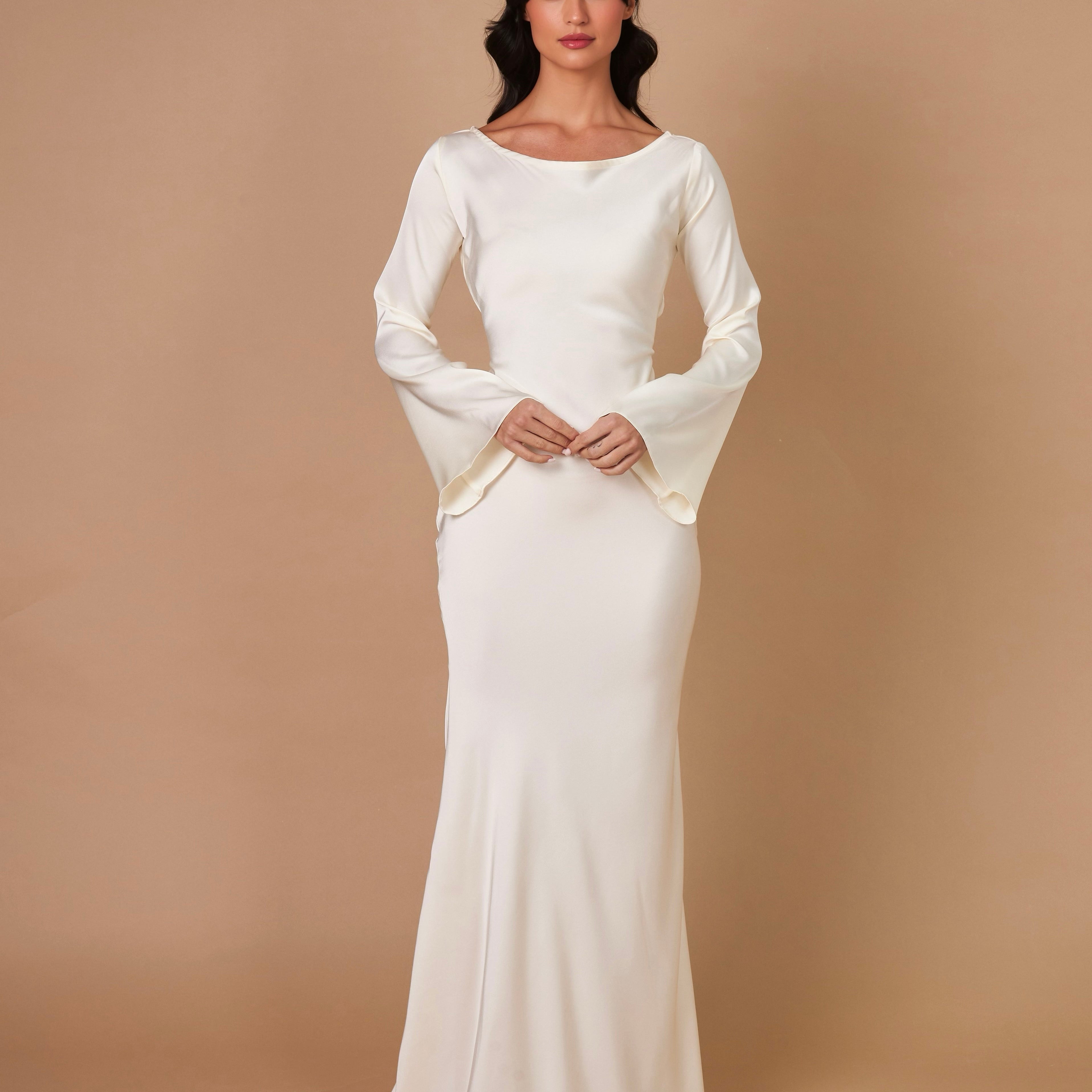 Long Sleeve Maxi Dress - White front