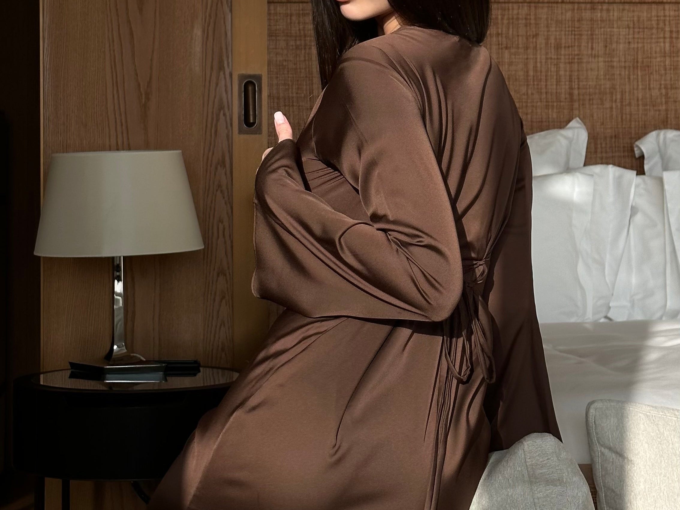 Long Sleeve Maxi Dress - Brown detail
