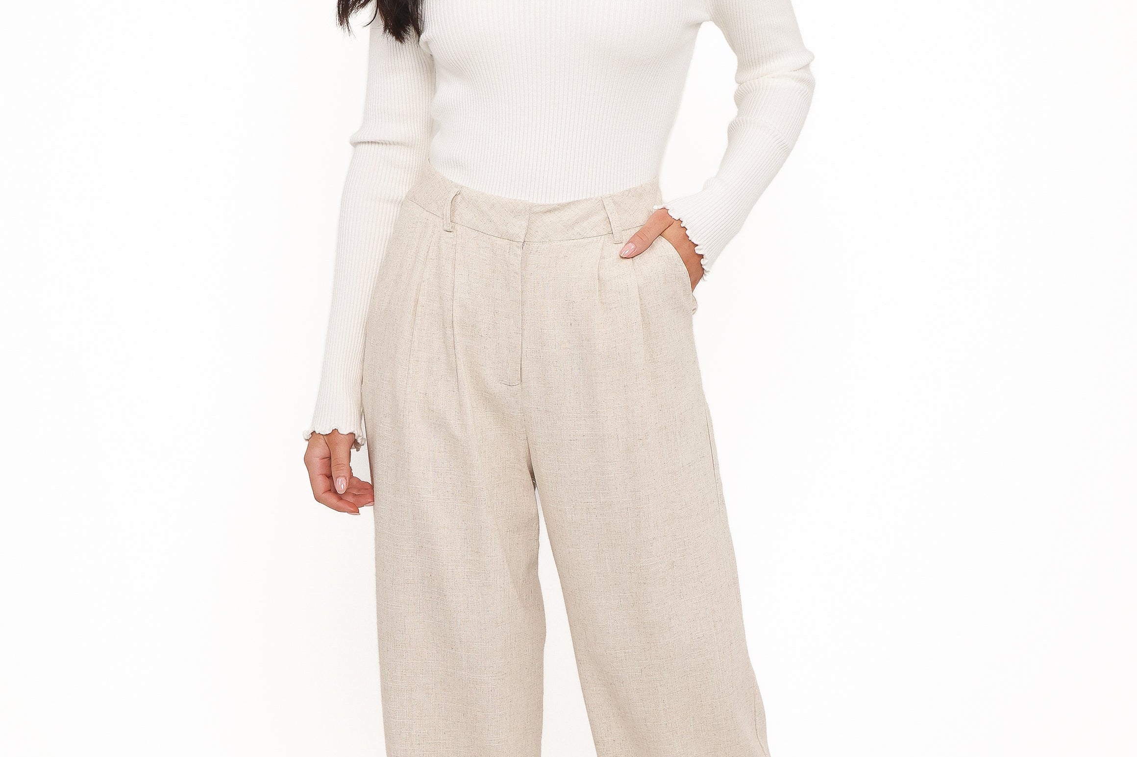 Linen Pants | High-Rise Pleated Casual Trousers 1