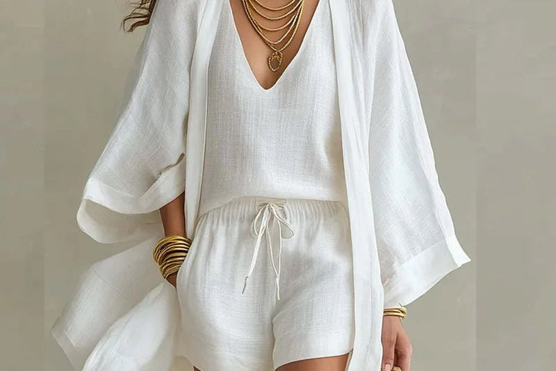 Linen Three Piece Set | Effortless Chic Summer Ensemble | Flattering Relaxed Fit 0