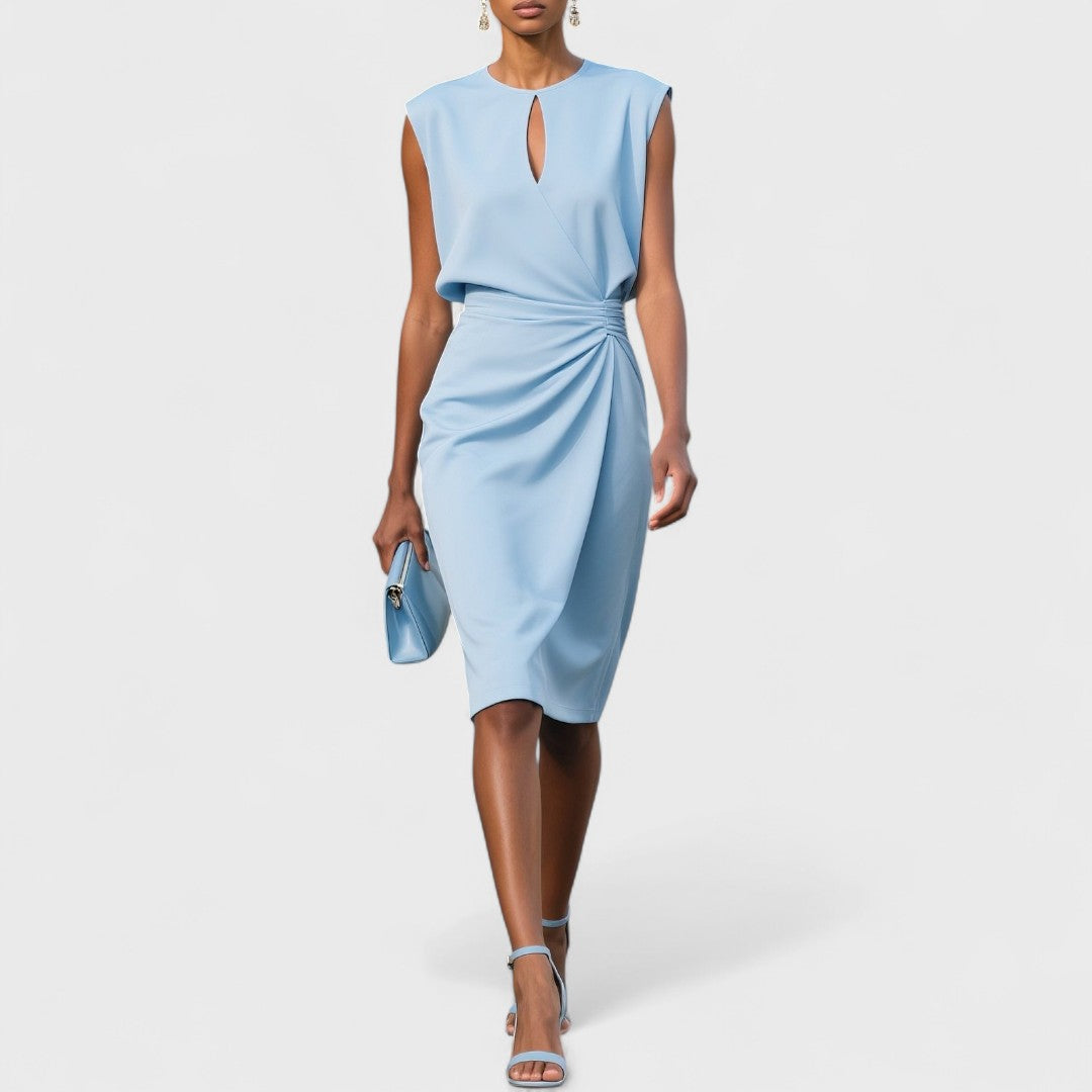 Keyhole Draped Waist Midi Dress - Blue