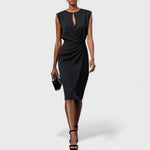 Keyhole Draped Waist Midi Dress - Black