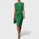 Keyhole Draped Waist Midi Dress - Green