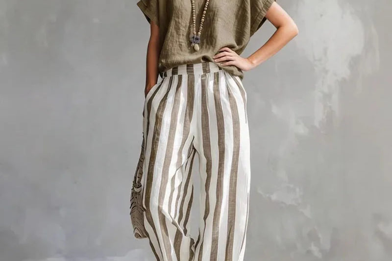 Striped Wide-Leg Linen Set