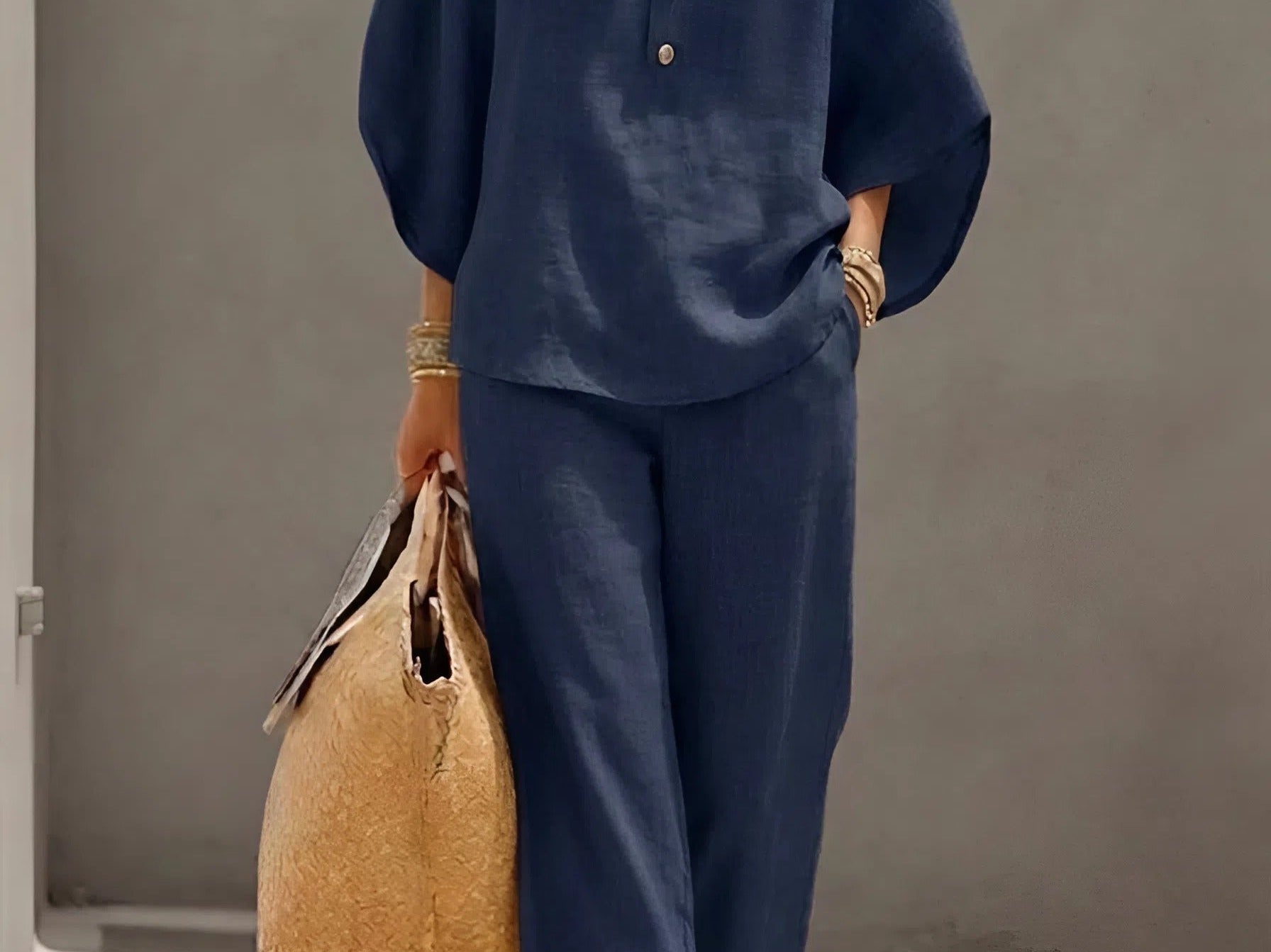 Loungewear | Dramatic Kimono Sleeve Two Piece Set | Relaxed Wide Leg Pants 1