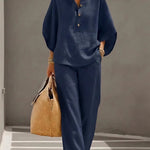 Loungewear | Dramatic Kimono Sleeve Two Piece Set | Relaxed Wide Leg Pants 1