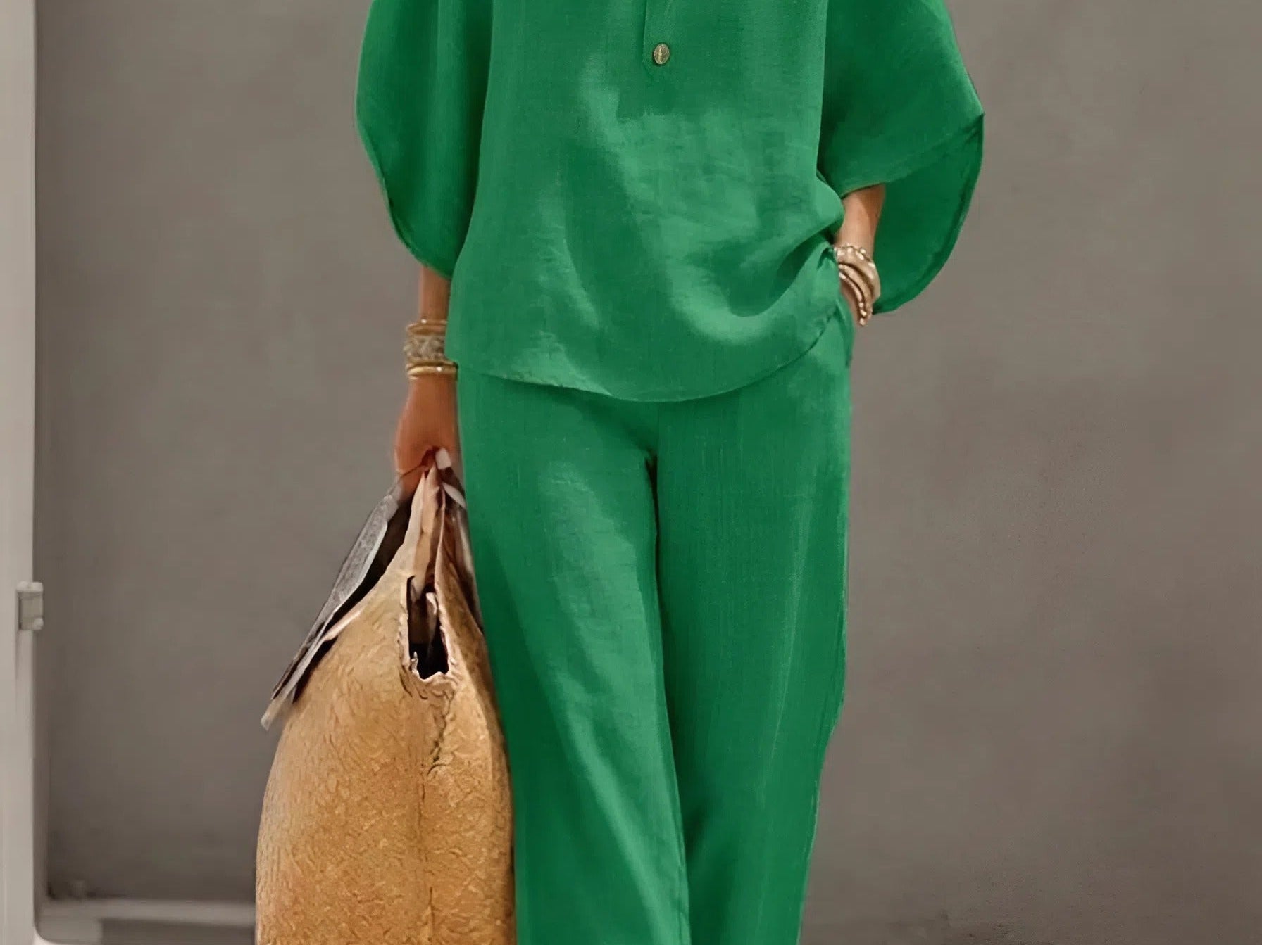 Loungewear | Dramatic Kimono Sleeve Two Piece Set | Relaxed Wide Leg Pants 2