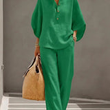Loungewear | Dramatic Kimono Sleeve Two Piece Set | Relaxed Wide Leg Pants 2