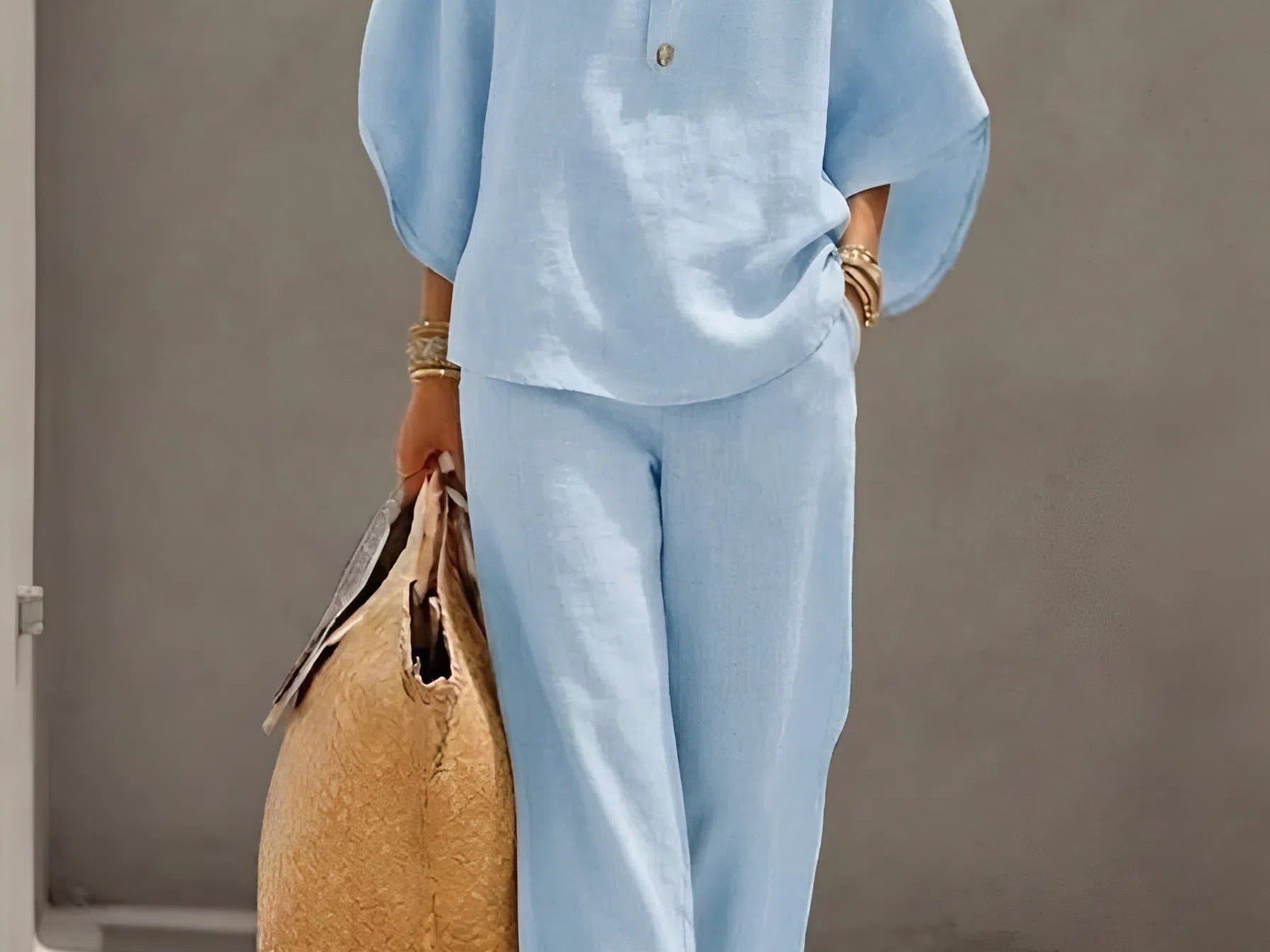 Loungewear | Dramatic Kimono Sleeve Two Piece Set | Relaxed Wide Leg Pants 3
