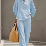 Loungewear | Dramatic Kimono Sleeve Two Piece Set | Relaxed Wide Leg Pants 3
