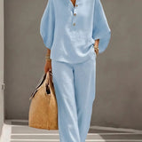 Loungewear | Dramatic Kimono Sleeve Two Piece Set | Relaxed Wide Leg Pants 3