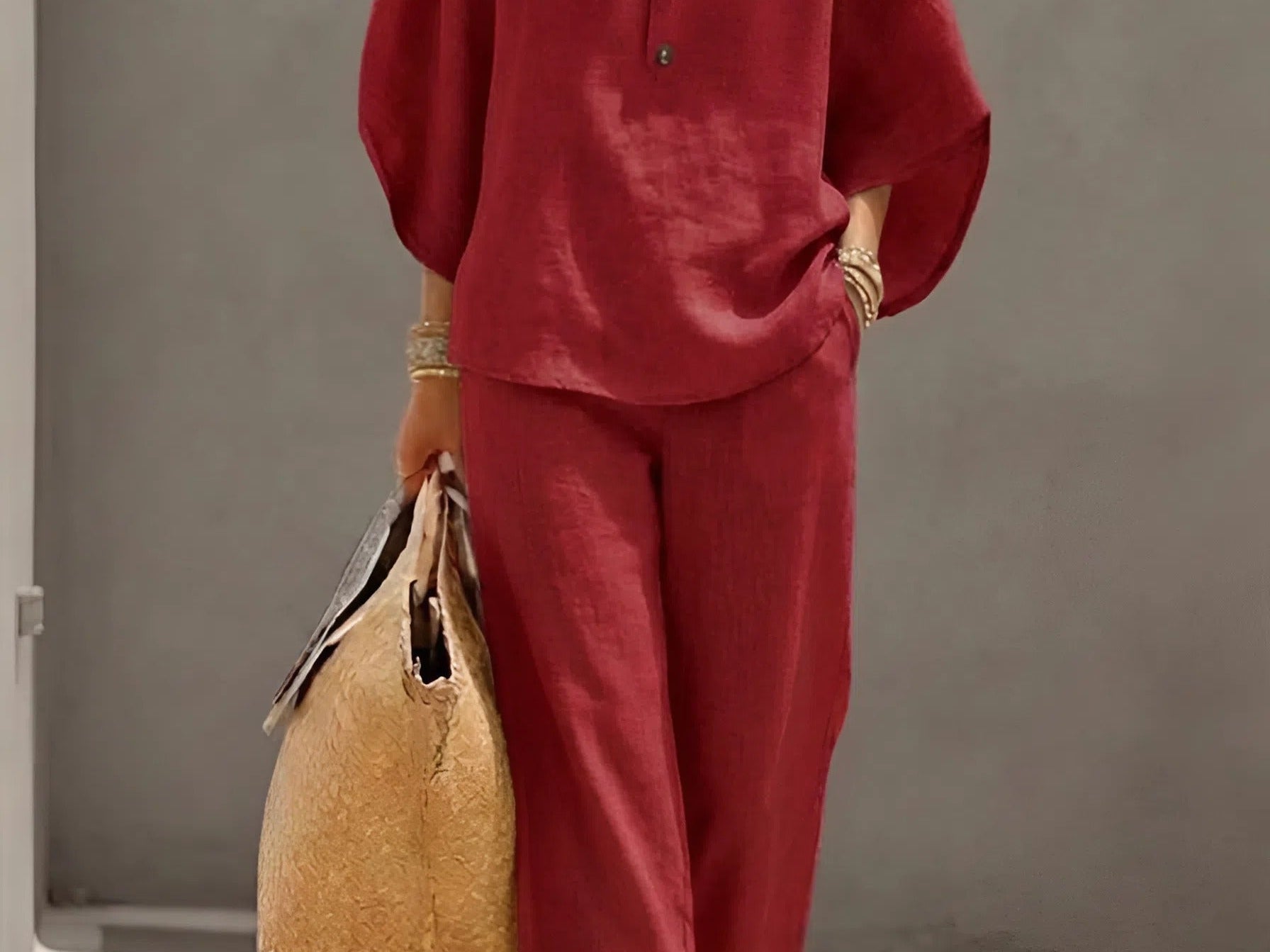 Loungewear | Dramatic Kimono Sleeve Two Piece Set | Relaxed Wide Leg Pants 5