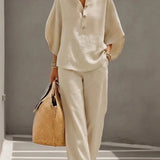 Loungewear | Dramatic Kimono Sleeve Two Piece Set | Relaxed Wide Leg Pants 8